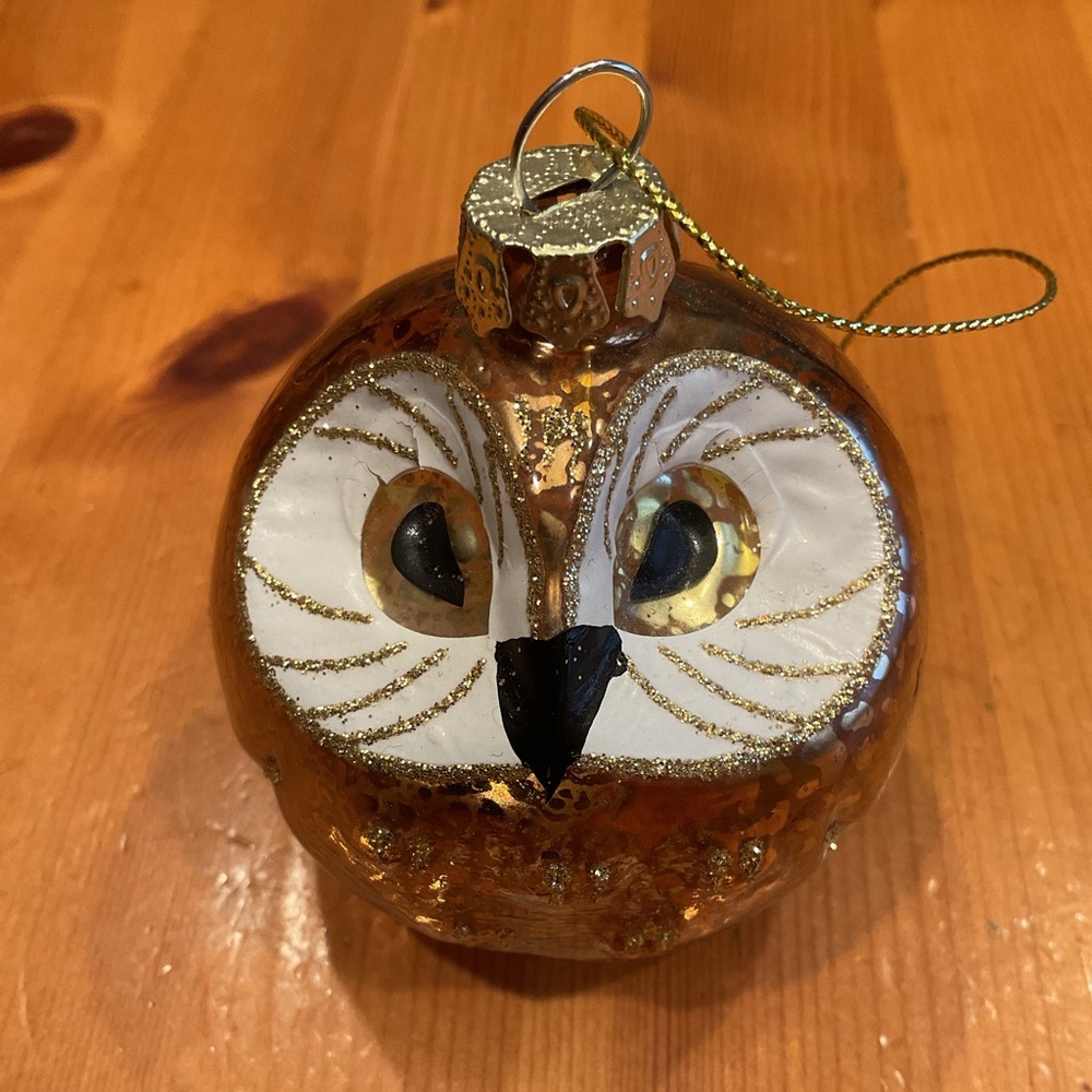BLOWN GLASS OWL ORNAMENT VINTAGE PIER 1 Y2K GILDED VINTAGE CHRISTMAS - Picture 7 of 7